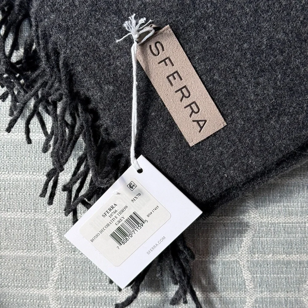 NWT SFERRA Throw Blanket Gray Reversible 100% Wool Size 51x 71 Made In Italy